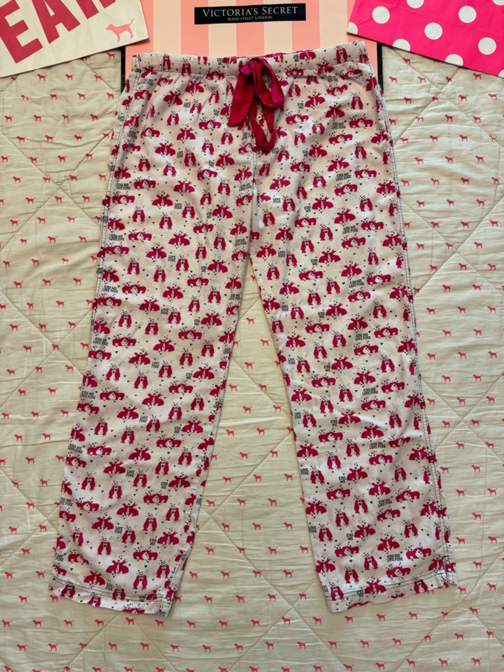 VS PINK VINTAGE Y2K PAJAMA PJ PANTS KISS ME LOVE BUNNIES PENGUINS POLAR BEARS M